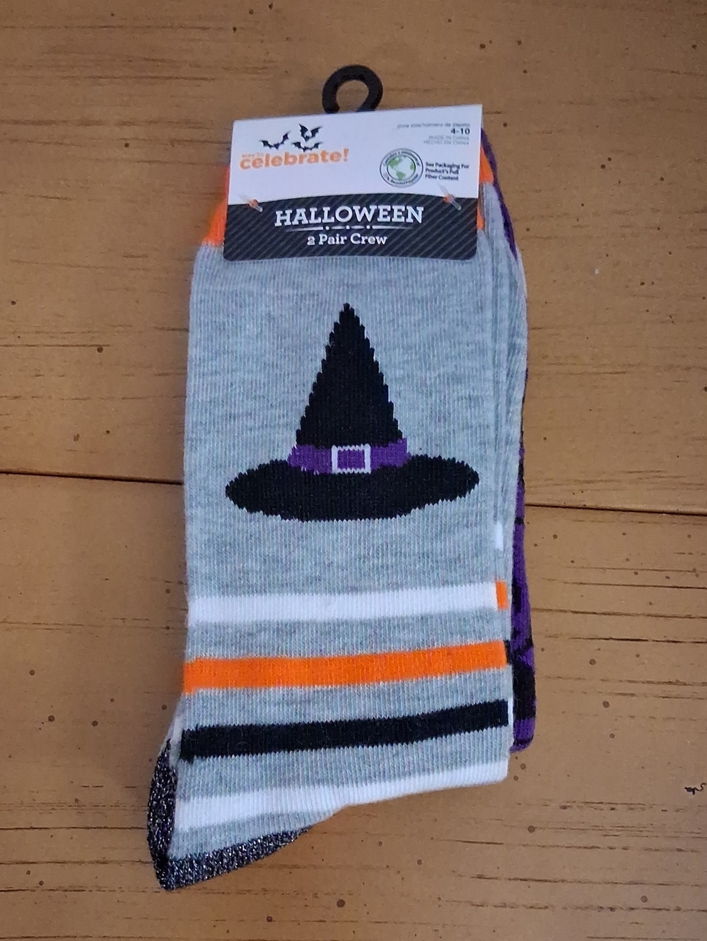 Halloween Witch Hat Crew Socks — Gray & Orange